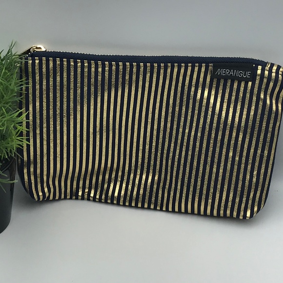 NWOT Merangue Black & Gold Striped Make Up Bag - Picture 4 of 8